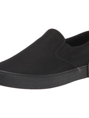 Mens Black Leather 100% Synthetic Rubber Canva Upper Padded Footbed Ryor Sneaker